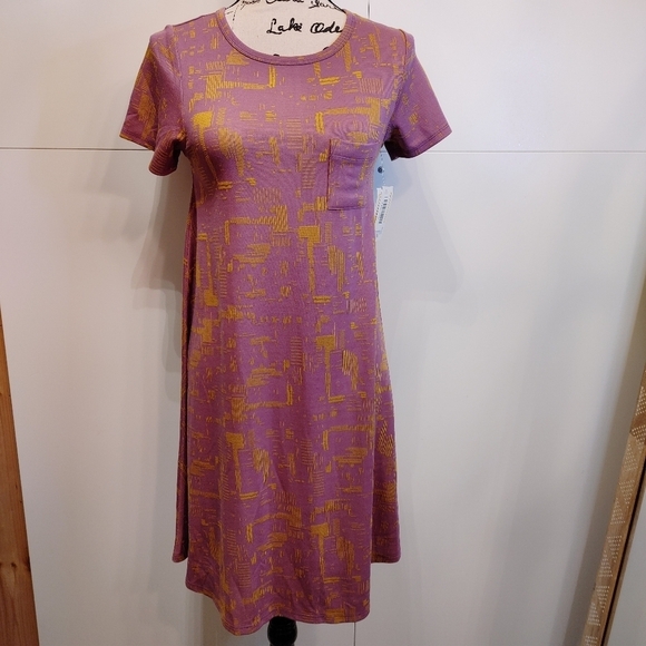 LuLaRoe Dresses & Skirts - LuLaRoe Carly Dress XXS NWT Purple Yellow High Low Swing Dress